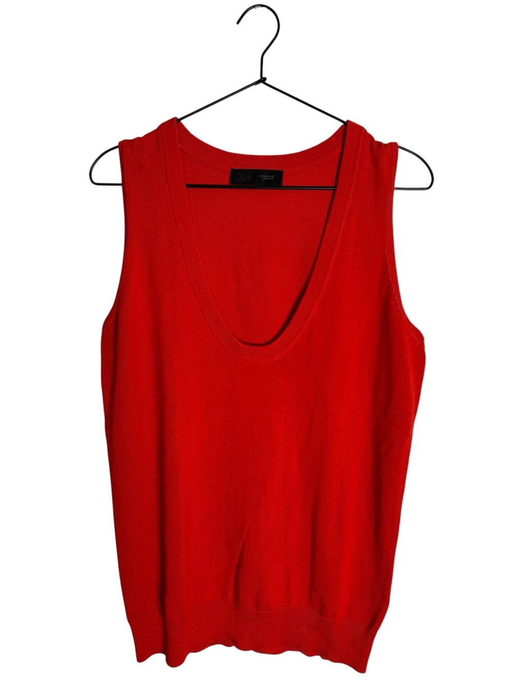 Zara Red Sleeveless Knit Top Deep Scoop V-Neck Sweater Vest Tank